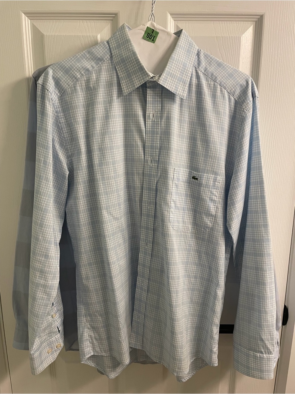 Lacoste Light Blue Windowpane Plaid Button-Down Shirt
